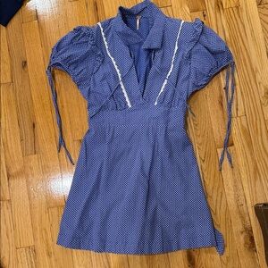 free people Blue Polka Dot Tie-Sleeve Mini Dress